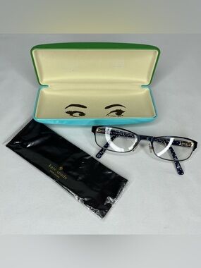 Kate Spade Ambrosette DA4 52-17-135 Eyeglasses Navy Gold Polka Dot Frames + Case